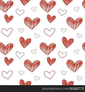 Red hearts seamless pattern. Vector ESP10 illustration. Red hand drawing hearts seamless pattern. Vector illustration