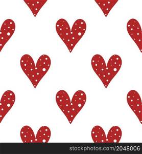 Red hearts seamless pattern vector illustration. Beautiful festive background with speckled hearts. Template for fabric, packaging, paper and wallpaper. Red hearts seamless pattern vector illustration