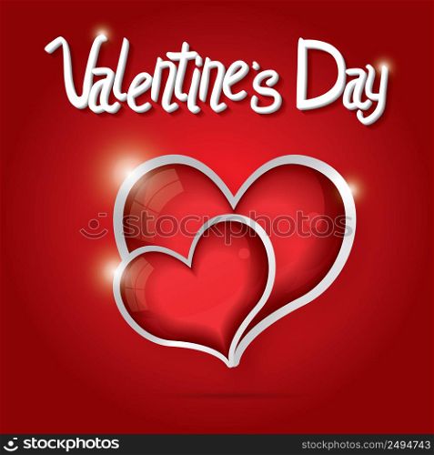 Red Hearts Valentine day background. Vector illustration. Love concept with glossy hearts and white text. Valentine day card.