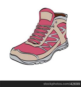 Red Hiking sneakers, shoes, color vector illustration isolated