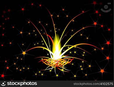 Red hot background with an illustrated fireworks explosion