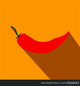 Red hot chili pepper icon in flat style on a yellow background . Red hot chili pepper icon, flat style