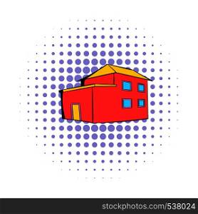 Red house icon in comics style on a white background. Red house icon, comics style