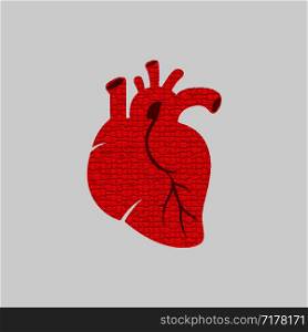 Red human Heart illustration in new trendy flat style on gray background. Mosaic effect. Eps10. Red human Heart illustration in new trendy flat style on gray background. Mosaic effect