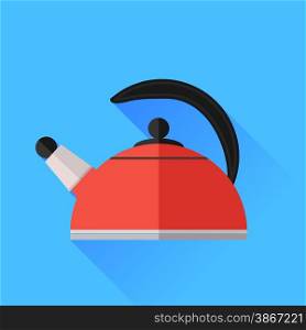 Red Kettle Icon Isolated on Blue Background.. Red Kettle Icon