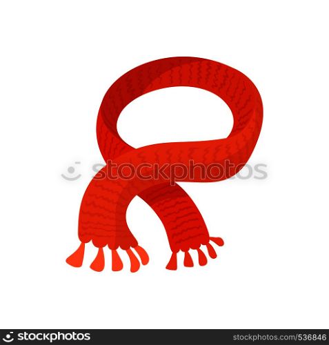 Red knitted scarficon in cartoon style on a white background. Red knitted scarficon, cartoon style