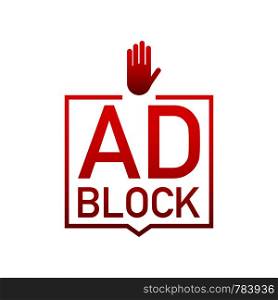 Red label Ad Block on white background. Vector stock illustration.