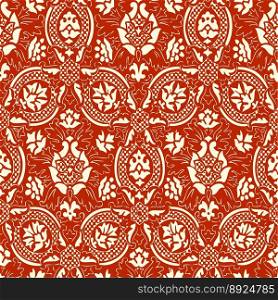 Red lace seamless abstract floral pattern vector image
