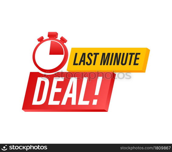 Red last minute deal button sign, alarm clock countdown logo. Vector illustration. Red last minute deal button sign, alarm clock countdown logo. Vector illustration.