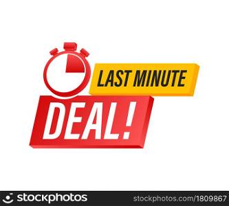 Red last minute deal button sign, alarm clock countdown logo. Vector illustration. Red last minute deal button sign, alarm clock countdown logo. Vector illustration.
