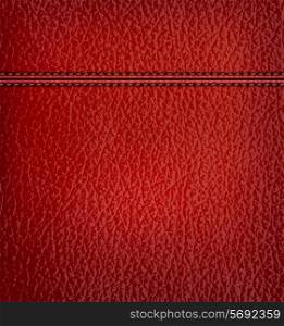 Red leather background with red leather strip. Vector illustration.