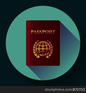 Red leather Passport icon. Flat design style. Vector illustration.. Red leather Passport icon. Flat design style. Vector illustration