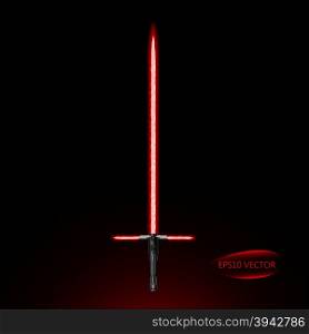 Red Light Saber, Energy Sword - Futuristic Energy Weapon. On Black Background. Isolated Vector Illustration