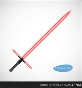 Red Light Saber, Energy Sword - Futuristic Energy Weapon. On White Background. Isolated Vector Illustration