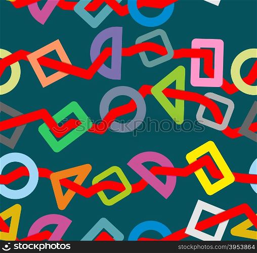 Red line through geometric shapes. Abstract seamless pattern. Fabric ornament.&#xA;