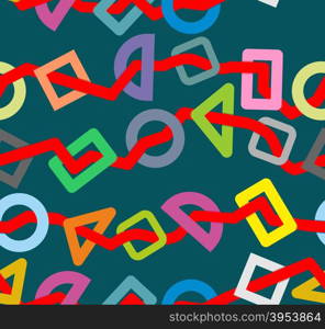 Red line through geometric shapes. Abstract seamless pattern. Fabric ornament.&#xA;