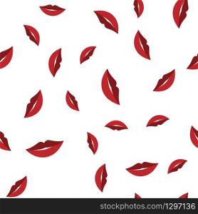 Red lips on a white background.For fabric, baby clothes, background, textile, wrapping paper and other decoration. Vector seamless pattern EPS 10