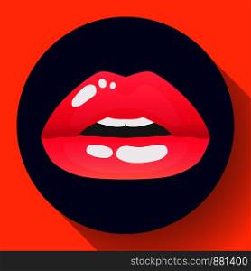 Red lips vector illustration of sexy womans lips of half-open mouth. Red lips vector illustration of sexy womans lips of half-open mouth.