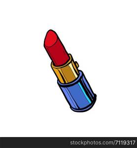 Red lipstick. Beauty and cosmetics make-up. Comic cartoon pop art retro vector illustration drawing. Red lipstick. Beauty and cosmetics make-up