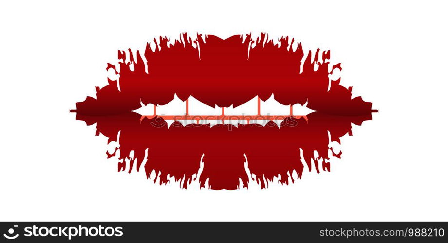 Red lipstick kiss isolated on white background. Love or makeup concept