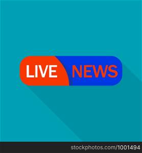 Red live news logo. Flat illustration of red live news vector logo for web design. Red live news logo, flat style