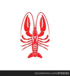 Red lobster, seafood, crustacean with big claws isolated. Vector large marine crustaceans. Boiled red lobster isolated marine animal mascot