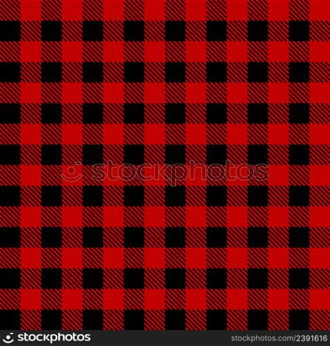 Red lumberjack. Black-red lumberjack. Seamless pattern for plaid. Background for flannel, shirt and cloth. Buffalo texture. Checkered pattern for print, jacket and napkin. Vector.