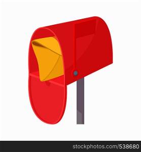 Red mailbox with mail icon in cartoon style on a white background. Red mailbox with mail icon, cartoon style