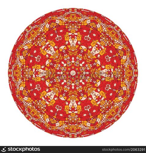 Red mandala with hand drawn pattern Vector illustration