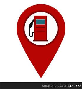 Red map pin with gas station sign icon flat isolated on white background vector illustration. Red map pin with gas station sign icon isolated