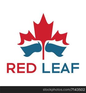 Red maple leaf and water logo design.