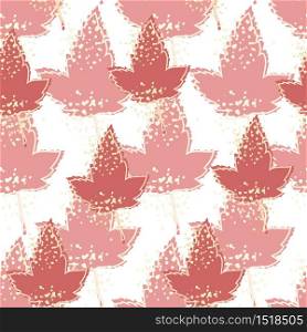 Red maple leaves seamless pattern on white background. Retro autumn leaf wallpaper. Decorative backdrop for fabric design, textile print, wrapping paper, cover. Vintage vector illustration. Red maple leaves seamless pattern on white background. Retro autumn leaf wallpaper.