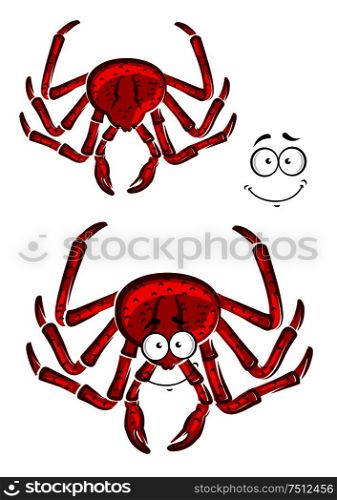 Red marine crab with a happy smile and a second variation without face, for seafood ow wildlife themes. Red marine crab with a happy smile