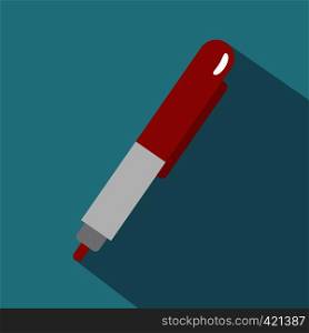 Red marker pen icon. Flat illustration of red marker pen vector icon for web isolated on baby blue background. Red marker pen icon, flat style