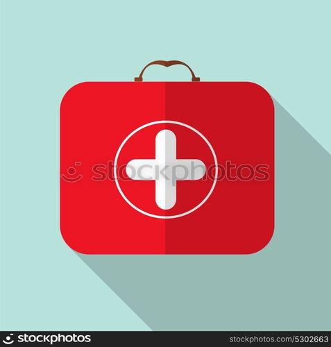 Red Medical Bag with a Cross in Modern Flas Design with Long Shadow Vector Illustration EPS10. Red Medical Bag with a Cross in Modern Flas Design