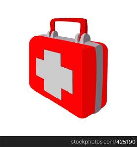 Red medicine chest cartoon icon on a white background. Red medicine chest cartoon icon