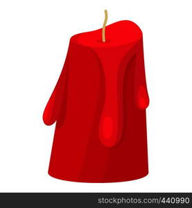 Red melted candle icon. Cartoon illustration of red melted candle vector icon for web. Red melted candle icon, flat style