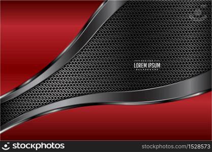 Red metal background with silver and carbon fiber dark space vector illustration