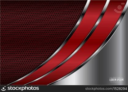 Red metal technology background with silver and carbon fiber dark space vector illustration