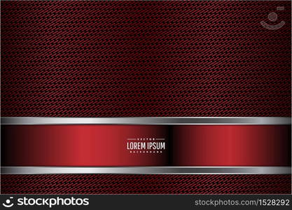 Red metallic background luxury with silver and carbon fiber dark space vector illustration.