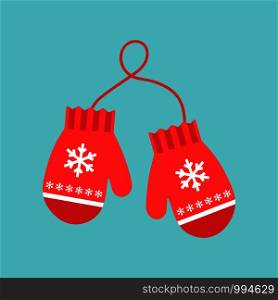 Red mittens. Snowflakes on mittens. Vector illustration. Flat design for business financial marketing banking advertising web concept cartoon illustration.