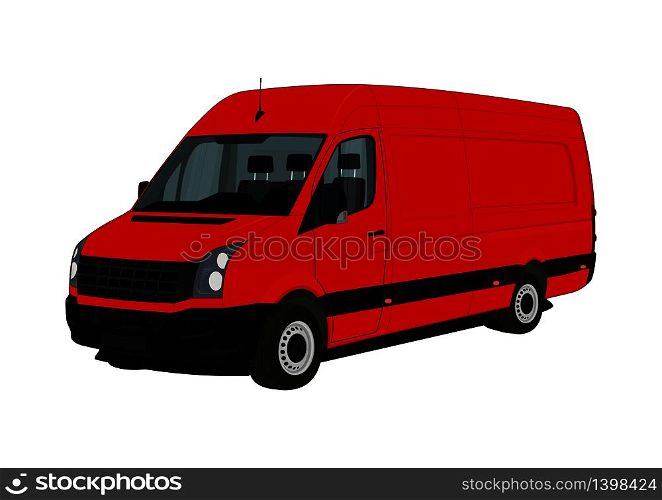 Red modern van. Flat vector