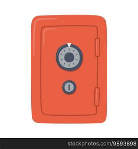 Red money closed safe. Steel cabinet with combination lock. Shine strongbox. Symbol of wealth, stability and security. Hand drawn vector illustration. Red money safe. Steel closed cabinet with combination lock. Shine strongbox.