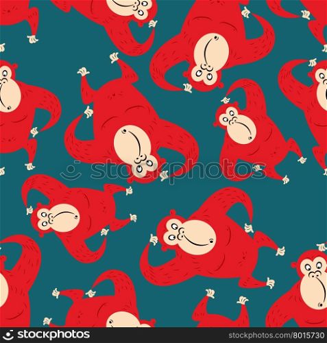 Red monkey seamless pattern. Funny Gorilla character new year Chinese calendar. Texture of jungle animal.&#xA;