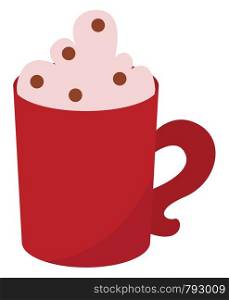Red mug with coffee, illustration, vector on white background.