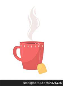 Red mug with hot tea semi flat color vector object. Full realistic item on white. Steaming aromatic drink in cup isolated modern cartoon style illustration for graphic design and animation. Red mug with hot tea semi flat color vector object