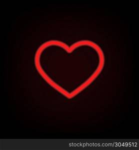 Red neon heart on black background. Illustration for design and decoration.