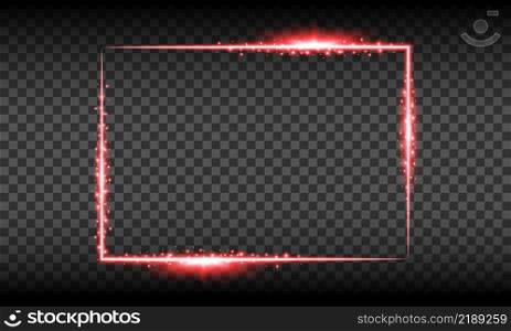 red neon rectangle frame, Glow border. frame with shining effects sign on transparent background, vector illustration.