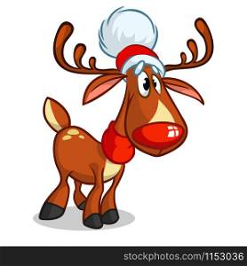 Red nose reindeer and cute elf. Christmas vector characters