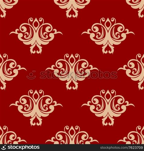 Red on beige floral seamless pattern background for design and ornate